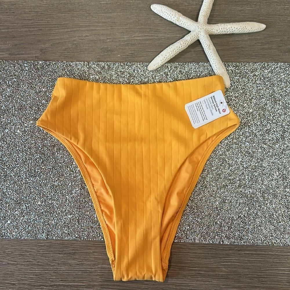 Lululemon Ribbed High-Waist Skimpy-Fit Swim Bottom Mango Dream‎ size 4 NWT 🏝️